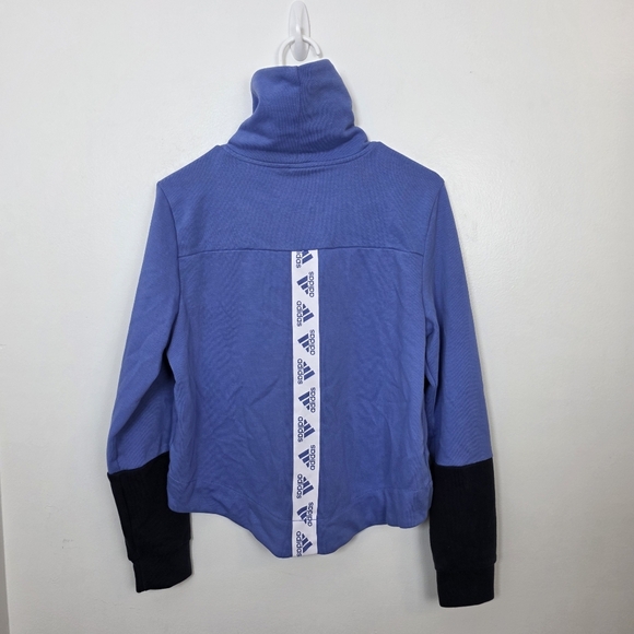 Adidas Periwinkle Black Colorblock Sporty Funnel Neck Cropped Pullover Size M - Picture 7 of 14